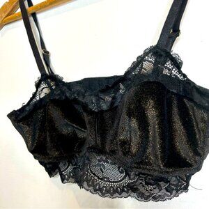 Adore Me Lace Trim Velvet Bra Bralette Black Gold